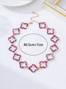 色彩鲜艳的镂空花朵项链，女士夏季珠宝礼物 - 玫紅色 - 查看 4