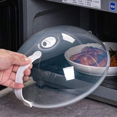 Tampa transparente para alimentos no micro-ondas, tampa multifuncional de plástico com alça, à prova de manchas e respingos.