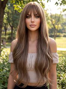 32 Inch Extra Long Balayage Wavy Wig For Women - Bangs, Heat-Resistant Synthetic, Adjustable Fit - Piano Color - View 1