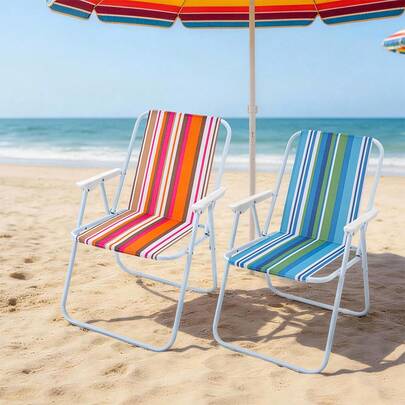 Faltbarer Strandstuhl, multifunktionaler Strandstuhl mit Armlehnen, tragbarer Garten- und Freizeitstuhl mit hoher Tragfähigkeit, geeignet für den Outdoor-Einsatz wie Strand, Camping, Wandern, Angeln