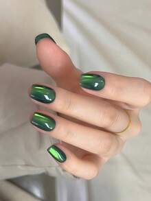24片中号方形按压式假指甲，祖母绿猫眼图案，全覆盖式设计，为女性和女孩增添浪漫气息。内含1张粘合贴片和1个迷你指甲锉，适合日常办公佩戴。假指甲果冻胶随机发货。 - 彩色 - 查看 1