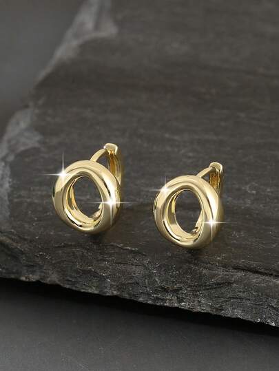 1 Pair Minimalist Delicate Hollow Geometric Copper Hoop Earrings, Vintage Versatile Plain Earrings For Women, Daily Wear Gift