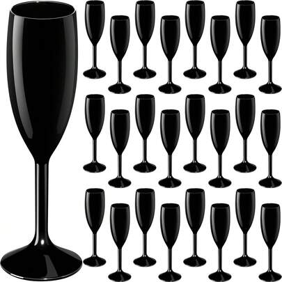 24pcs Champagne Glasses, Acrylic Stemware, 6oz Champagne Flutes, Suitable For Valentine's Day, Wedding, Bridal, Anniversary Party (Black)