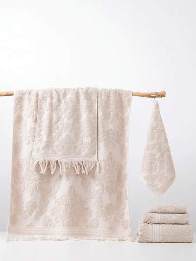 1 pieza Toalla de baño mediana, 100% algodón, delgada, con patrón floral jacquard, color albaricoque, rectangular de 70*140cm para adultos, hombres y mujeres, natación, baño, envoltura; o Toalla de mano de 34*74cm, pañuelo de 34*34cm, de secado rápido, absorbente, suave, adecuado para baño, cocina, viaje, regalos, gimnasio, playa, hotel, salón, exterior