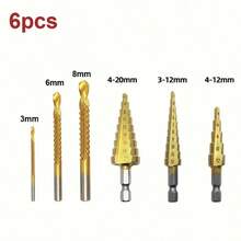 6pcs Multi-Function Step Drill Bit Set, Titanium Coated Cast Iron 4-20/12mm 3-12mm 3 6 8mm Multi-Size, One-Step Expansion Drilling, Suitable For Metal Plate, Wood, Plastic Drilling, Woodworking Installation, Pipe Operation Tools - One Size - View 11