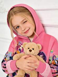 KPop Girls' Demon Hoodie Hunters  Sweatshirt, Stylish And Cute Cartoon Pattern Long-Sleeved Zip-Up Hooded Jacket - 玫紅 - 查看 5