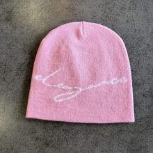 1pc Minimalist "Elegance" White Letter Knit Beanie Hat, Versatile Fashionable Item For Autumn/Winter - Knitted Hat - View 4