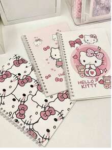 SANRIO Hello Kitty 4pcs A5/A7 Spiral Coil Notebook, Cute 50 Pages School Company Office Student Notebook, Cartoon Anime Stationery Notepad, Study Office Stationery Supplies - View 1