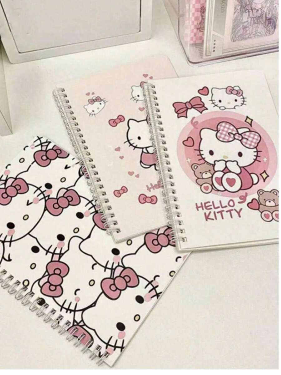 SANRIO Hello Kitty 4pcs A5/A7 Spiral Coil Notebook, Cute 50 Pages School Company Office Student Notebook, Cartoon Anime Stationery Notepad, Study Office Stationery Supplies - View 1