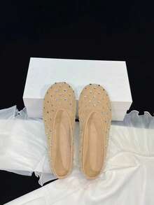 Zapatos planos de estilo de hadas con malla y rhinestones, diseño único, bailarinas transpirables para mujeres - Albaricoque - Ver 5