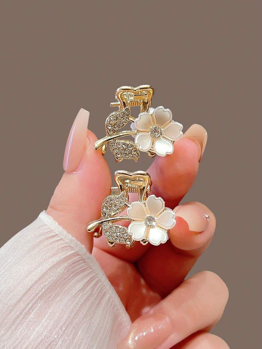 Bộ 2/4 kẹp tóc pha lê hình hoa ly, kẹp tóc thanh lịch dành cho nữ, mẫu mới 2025, kẹp tóc nhỏ cao cấp, phụ kiện tóc sang trọng cho kỳ nghỉ hè, kẹp tóc đi biển. - Vàng - Xem 1