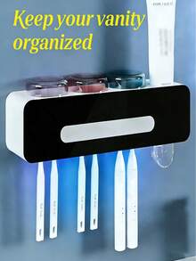 Wall Mounted Toothbrush Holder With Toothpaste Dispenser, Bathroom Toothbrush Stand, Bathroom Vanity Organizer Storage Rack - Multicolor - View 5