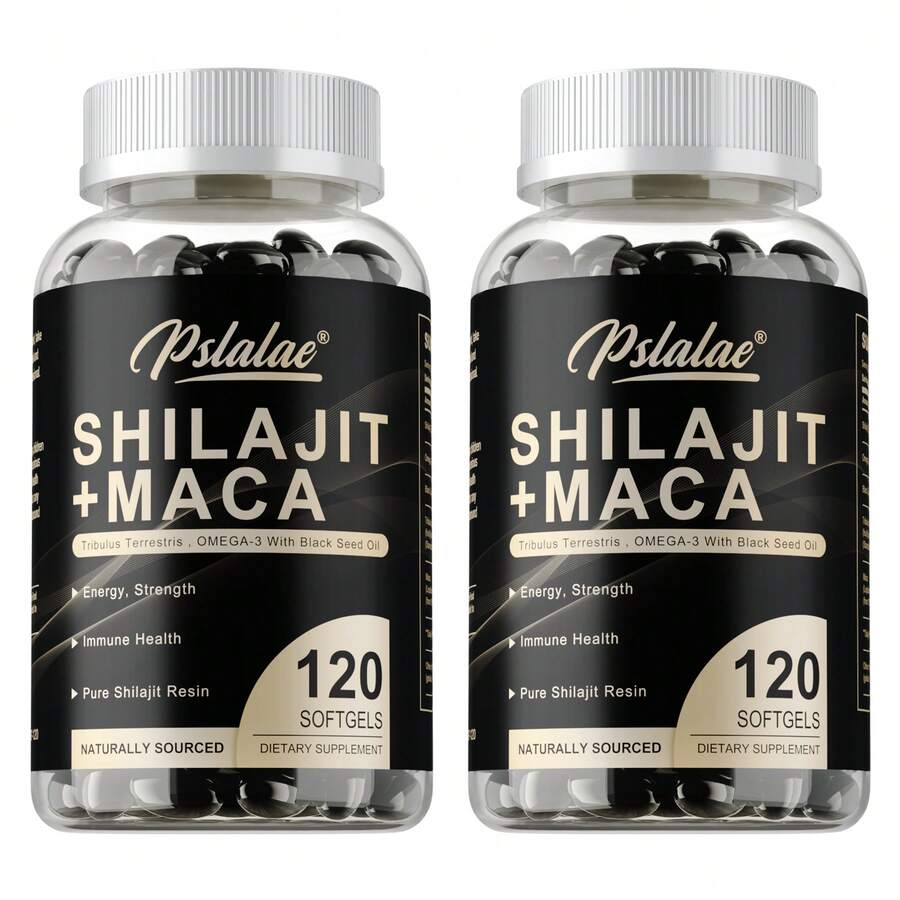 PSLALAE Shilajit + Maca Capsules - Improves Muscle Mass, Muscle Recovery, Supports Healthy Aging Bones And Joints, Energy Production, The Immune System - 120pcs - Two bottle-More favorable - View 1