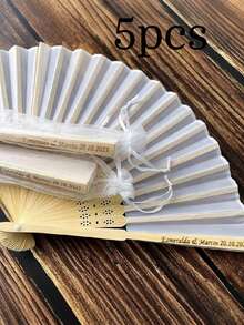 Personalized Wedding Hand Fan, White Letter Carved Folding Fan, Customized Bridesmaid Gift, Special Occasion Fan, Summer Wedding, Rustic Style, Retro Style, Unisex, Student Supplies, Suitable For Teenagers, Middle School, High School, College Students, Customized Wedding Accessories, Lightweight And Comfortable - 彩色 - 查看 5