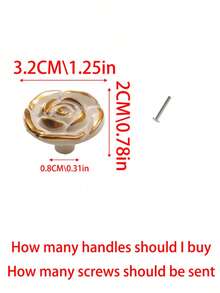 12pcs European Style White Rose Flower Cabinet Handles, Suitable For Wardrobe, Drawers, Kitchen Cabinets, Furniture, Shoe Cabinet, Vanity, Dining Room Cabinet, Minimalist Painted Crafted Knobs, Handmade Pattern, Zinc Alloy Material, Screws Included - White - View 6