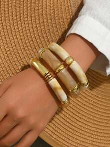 4pcs/Set Vintage Style Women Acrylic Resin Bracelet Set (Random Color & Pattern) - Multicolor - View 31