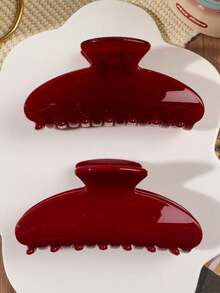 2pcs Glossy ABS Minimalist Elegant Jelly Solid Half-Circle Hair Claw Clips, Versatile For Outings Women Hair Accessories Fashion Hair Clips - 紅色 - 查看 5