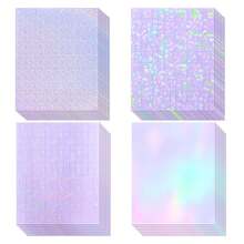 4 Assorted 20/40 Sheets A4 (8.3x11.7 Inches) Holographic Vinyl Sticker Paper, Transparent Holographic Vinyl Laminate, Transparent Overlay Self-Adhesive Waterproof Sticker Paper - Gem, Polka Dot, Rainbow, Star - Mix - View 2