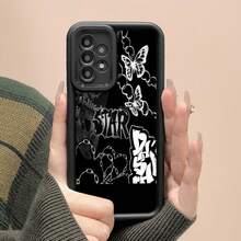 Funda para teléfono con diseño de mariposas, cadena, calavera y estrella en blanco y negro. Compatible con Samsung, Apple, VIVO, OPPO, , Transsion, ,  y Honor. Fabricada en silicona TPU, ofrece protección contra golpes y caídas. - Negro - Ver 5