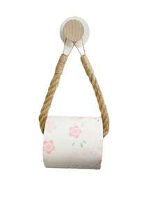 No Drill Solid Wood Hanging Hook, Rope Crafted Toilet Paper Holder, Bathroom Tissue Roll Storage Rack, Woven Towel Rack - Khaki - View 4