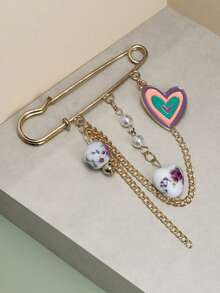 1pc Fashionable Metal Glazed Fruit Strawberry Cherry Heart Pendant With Faux Pearl Tassel, Versatile Brooch Pin For Bag, Shoes, Pants, Hat, Etc. - Multicolor - View 6