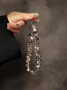 Bling Crystal Beaded Phone Wrist Strap - Shiny Iridescent Rhinestone Chain Anti-Lost Lanyard For Phone Bags Keys - A - View 9