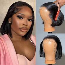 200% Straight Lace Front Wigs Human Hair 13x4 Bob Wig Remy Brazilian Human Hair Wig For Women With Pre Plucked Hairline Natural Color Comfortable Basics Style Wig Music Festival Christmas Day Cosplay For Women - SNatural - Xem 2