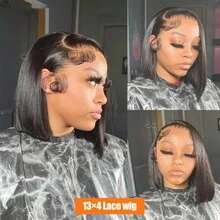 200% Straight Lace Front Wigs Human Hair 13x4 Bob Wig Remy Brazilian Human Hair Wig For Women With Pre Plucked Hairline Natural Color Comfortable Basics Style Wig Music Festival Christmas Day Cosplay For Women - SNatural - Xem 9