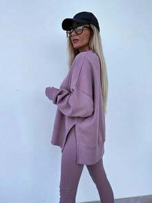 Women's 2 Piece Loungewear Set, Oversized Pullover And High Stretch Leggings, Versatile Spring Outfit For Home, Travel And Casual Outings  Conjunto Deportivo - Màu tím - Xem 6