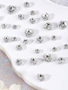 10pcs K9 Mini Nail Art Rhinestones, Shiny Transparent White Asymmetrical Flat Bottom Rhinestone Beads - White - View 4