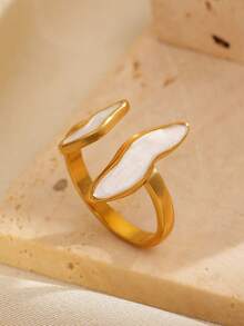 1pc Stainless Steel Dual-Tone Drip Glaze Open Ring, Adjustable Size, Fashion Elegant Casual Jewelry Accessory For Women, Suitable For Daily, Party, Commute Wear - Multicolor - View 7