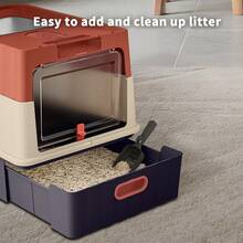 Foldable Cat Litter Box With Lid - Jumbo Enclosed Potty - Top Entry Anti-Splashing Toilet - Includes Scoop & 2-In-1 Cleaning Brush - 52*35*35cm - View 8