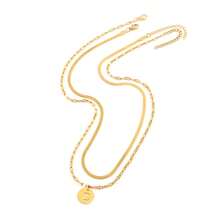 2pcs/Set Minimalist Stainless Steel Letter Necklace Fish Bone Chain Multi-Layer Necklace For Women - Golden Yellow Round - View 9