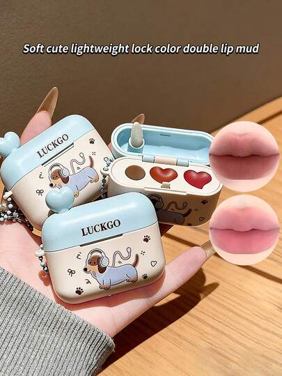 1 pieza Crema labial de doble tono mate y brillante con aplicador de brocha, hidratante de larga duración, maquillaje de labios natural y versátil portátil