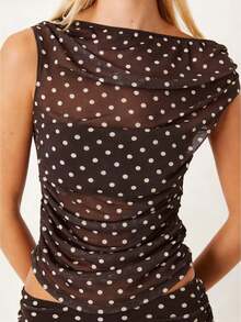 2026 New Women's Polka Dot Waist-Defining Sleeveless Top Stylish and Sophisticated Designer Women's Wear Spring/Summer Collection - Marrón claro - Ver 1