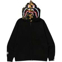 Bape A BATHING APE FW25 Half Camouflage Double Hooded Sweatshirt With Shark Logo On Cuffs, Men's - 黑色 - 查看 3