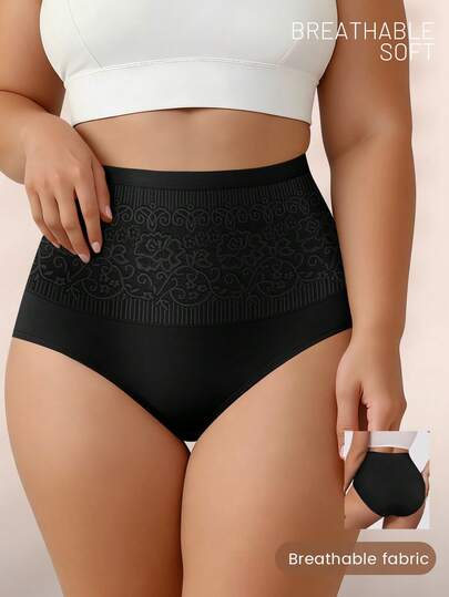 1pc Plus Size Women High Waist Triangle Panties, Slimming, Comfortable, Breathable