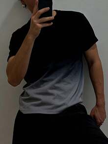 Áo thun nam tay ngắn cổ tròn kiểu ombre - màu đen - Xem 9