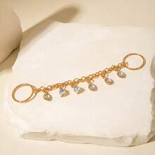 1pc Fashion Double Ring Water Drop Bracelet With Full Finger Ring, Tassel Chain, Jewelry For Women Wedding Party, Wedding Season Gift - Gold - View 3