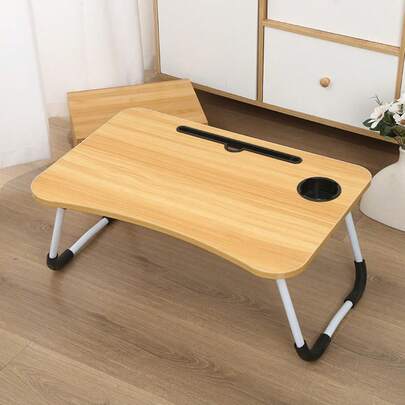 Przytulny składany stolik na kolana | Stolik na laptopa z słojami drewna i uchwytem na tablet | Kolor losowy | Idealny do pracy zdalnej i leniwych dni na kanapie