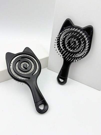 1 pieza Cepillo de pelo con orejas de gato negro lindo - Peine de masaje del cuero cabelludo portátil para dar volumen y desenredar