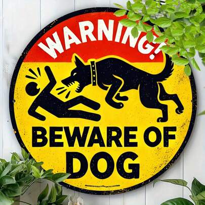 1pc Vintage Beware Of Dog Wooden Sign, 8x8 Inches (20x20 Cm), 2D Round Shape Wall Plaque, Holiday Decor, Suitable For Indoor/Outdoor, Farm, Restaurant, Garden, Bar, Cafe, Gym, Pre-Drilled Holes As Shown In Size