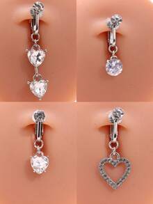 4pcs/Set Elegant & Fashionable Beach Vacation Style Unique Personalized Heart Crystal Rhinestone Navel Clip, Suitable For Daily Wear, Festivals And Parties - Multicolor - View 3