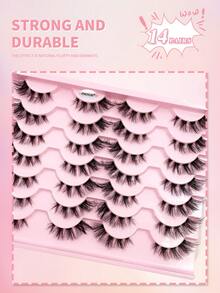 ENCHUW 14 Pairs Transparent Band Fluffy Natural Curly Lightweight Short False Eyelashes, 3D Realistic Invisible Eyelash Set - Black - View 5