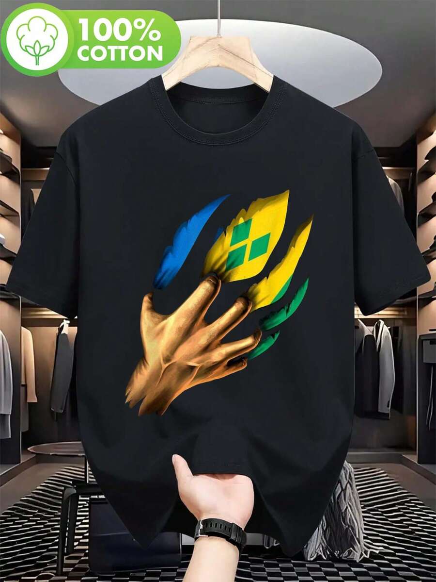 Camiseta de la Bandera de San Vicente y las Granadinas - Colores de la Bandera del Caribe (Amarillo, Azul, Verde) - Unisex de Corte Holgado Adecuada para Hombres y Mujeres - Ideal para Viajes Casuales, Ropa casual, Actividades al Aire Libre - Ropa de Orgullo Caribeño Lavable a Máquina - Negro - Ver 1