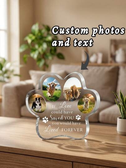 1 chiếc đồ trang trí kỷ niệm thú cưng bằng acrylic in dấu chân tùy chỉnh, vật kỷ niệm cá nhân hóa cho người mất thú cưng, tấm acrylic ghép ảnh tùy chỉnh để tưởng nhớ và chia buồn với thú cưng, trang trí bàn, đầu giường, phòng khách và hỗ trợ người thân vượt qua nỗi đau mất thú cưng, quà tặng kỷ niệm thú cưng bằng acrylic cá nhân hóa.
