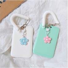 1 Piece Acrylic Photo Card Case Keychain - Cute Photo Card Holder With Spring And Flower Pendant (Green & White) - ID Card Holder & Bus/Credit Card Holder - Card Holder + Spring + Small Flower Pendant - View 3