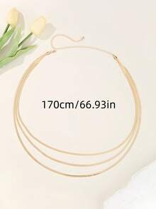 1件金属多层蛇形链条腰带/身体链，适合夏季沙滩派对比基尼装扮 - 金色 - 查看 11