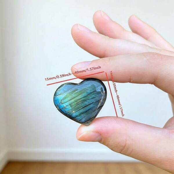 闪亮拉长石心形吊坠水晶饰品（无链） - 波西米亚风格抛光水晶，适合家居装饰、按摩以及圣诞节、情人节、母亲节、父亲节或毕业典礼等场合。