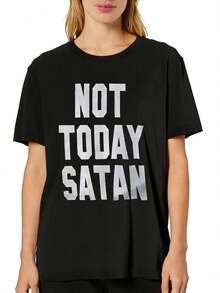 Women's Casual Funny Religious Christian Not Today Satan Graphic Graphic Short Sleeve, Comfy For Casual Attire & Stylish Outfits, Lightweight & Breathable, Machine Washable, Regular Fit, Round Neck - màu đen - Xem 2